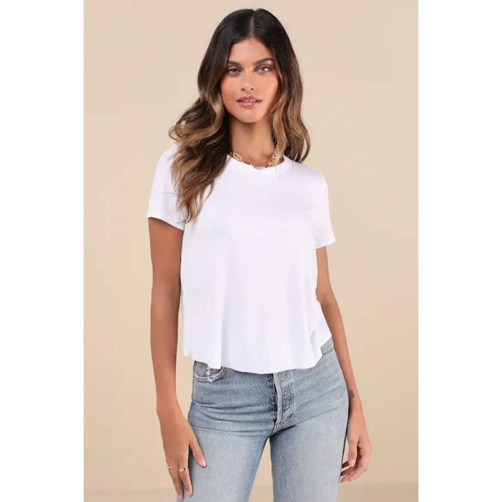 Lulus Boosted Basic White Ribbed Cutout Short Sle… - image 2